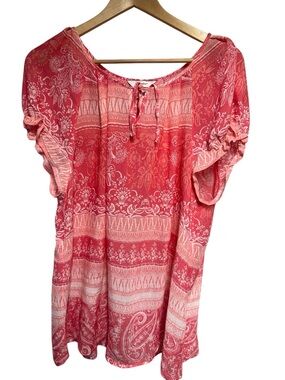 CJ Banks  Peasant  Hippie Boho Coral Top Sz 2X